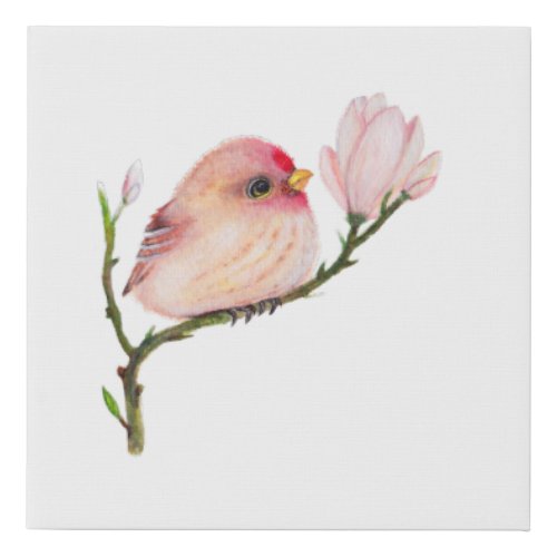 Cute Baby Redpoll Bird Baby Shower Faux Canvas Print