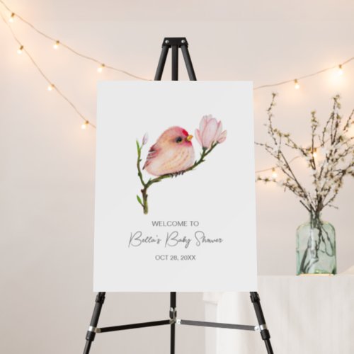 Cute Baby Redpoll Bird Baby Shower Party Sign