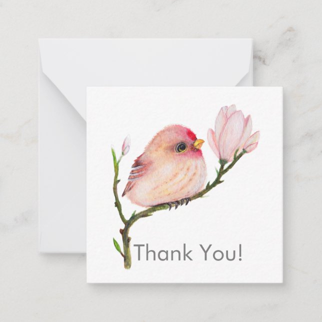 Cute Baby Redpoll Bird Thank You Note card (Front)