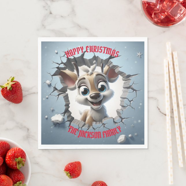 Cute Baby Reindeer 3D Christmas Napkins (Insitu)