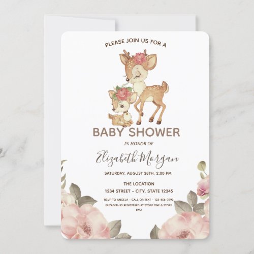 Cute Baby Reindeer Flowers Baby Shower Invitation