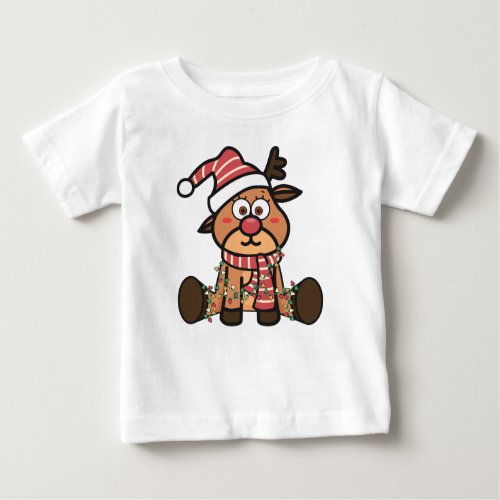 Cute Baby Reindeer Santa Hat Christmas Holiday Baby T_Shirt