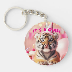 Cute Baby Reveal Girl Pink Baby Tiger Keychain