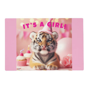 Cute Baby Reveal Girl Pink Baby Tiger Placemat