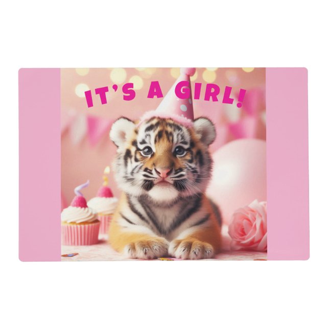 Cute Baby Reveal Girl Pink Baby Tiger Placemat (Front)