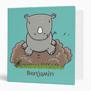 Cute baby rhino cartoon illustration 3 ring binder