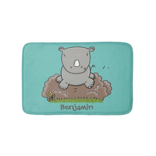 Cute baby rhino cartoon illustration bath mat