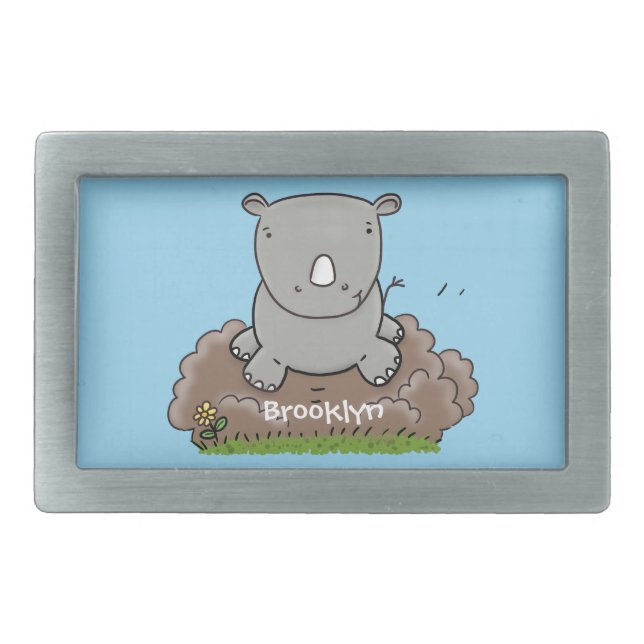 Cute baby rhino cartoon illustration belt buckle (Front)