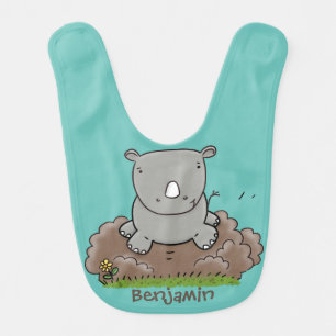 Cute baby rhino cartoon illustration bib