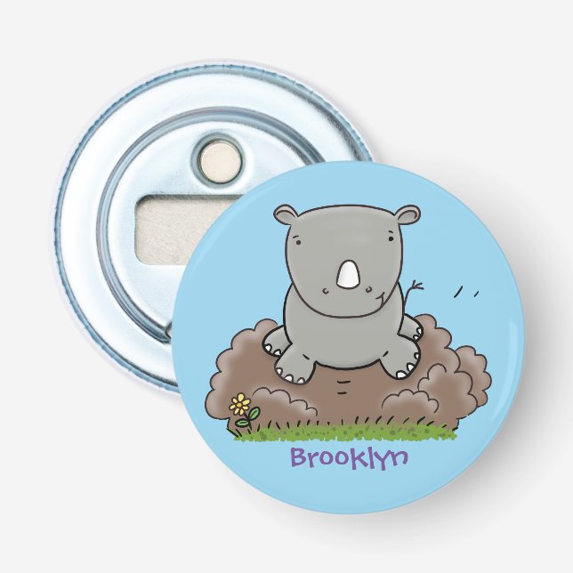 Cute baby rhino cartoon illustration bottle opener (Front)