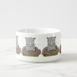 Cute baby rhino cartoon illustration bowl