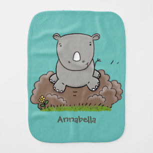 Cute baby rhino cartoon illustration burp cloth