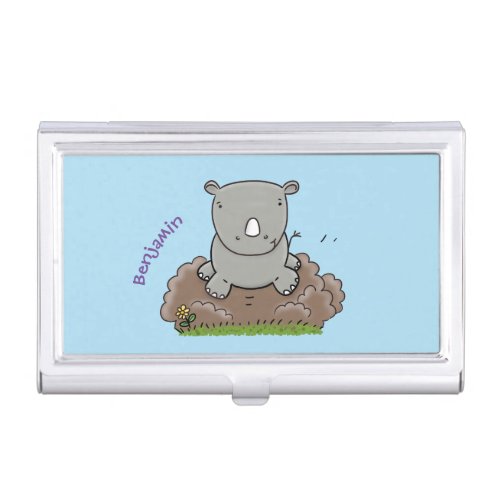 Cute baby rhino cartoon illustration business card case