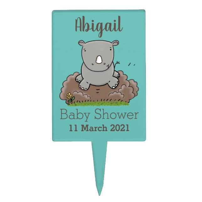 Cute baby rhino cartoon illustration cake topper (Front)