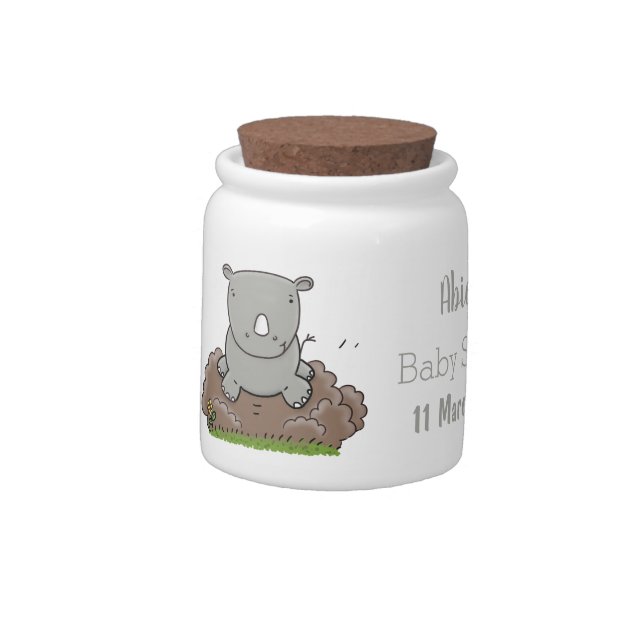 Cute baby rhino cartoon illustration candy jar (Left)