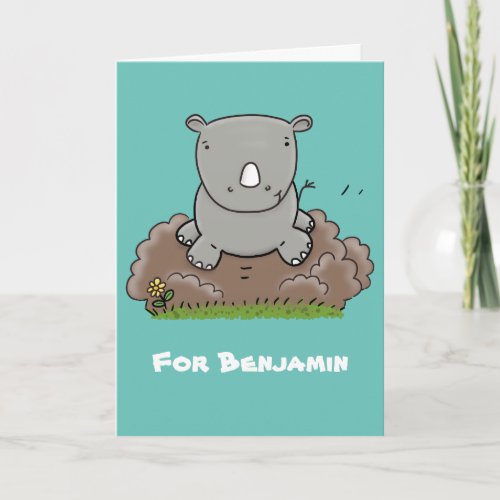 Cute baby rhino cartoon illustration card
