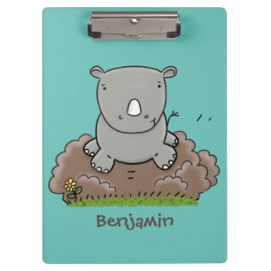 Cute baby rhino cartoon illustration clipboard
