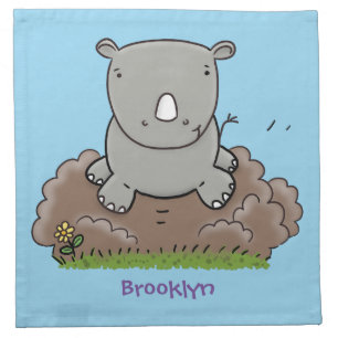 Cute baby rhino cartoon illustration cloth napkin