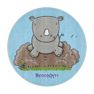Cute baby rhino cartoon illustration cutting board