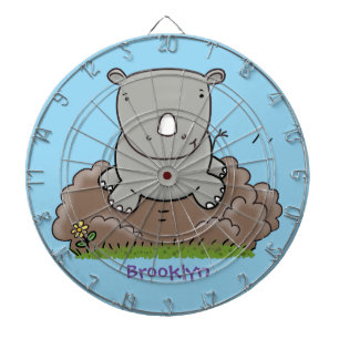 Cute baby rhino cartoon illustration dart board