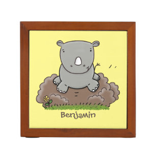 Cute baby rhino cartoon illustration desk organizer