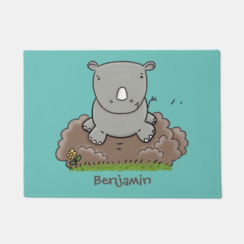 Cute baby rhino cartoon illustration doormat