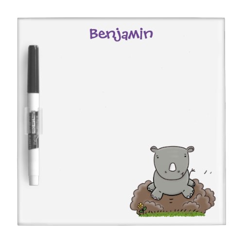 Cute baby rhino cartoon illustration dry erase board