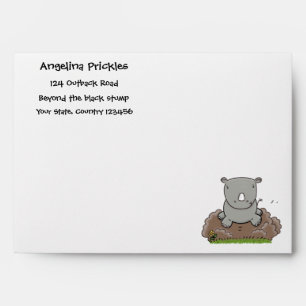 Cute baby rhino cartoon illustration envelope