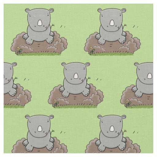 Cute baby rhino cartoon illustration fabric