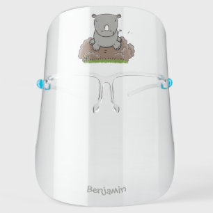Cute baby rhino cartoon illustration face shield