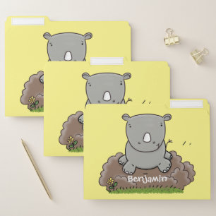 Cute baby rhino cartoon illustration file folder