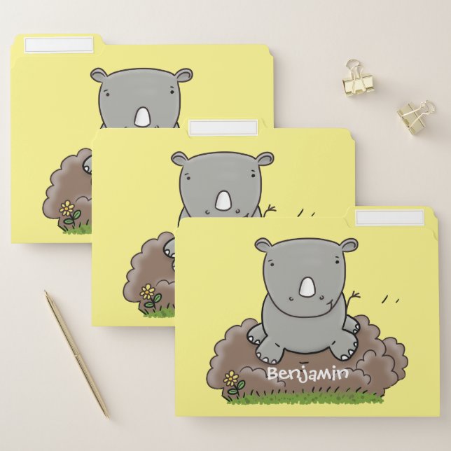 Cute baby rhino cartoon illustration file folder (Set)