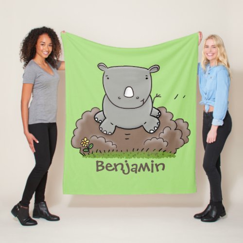 Cute baby rhino cartoon illustration fleece blanket