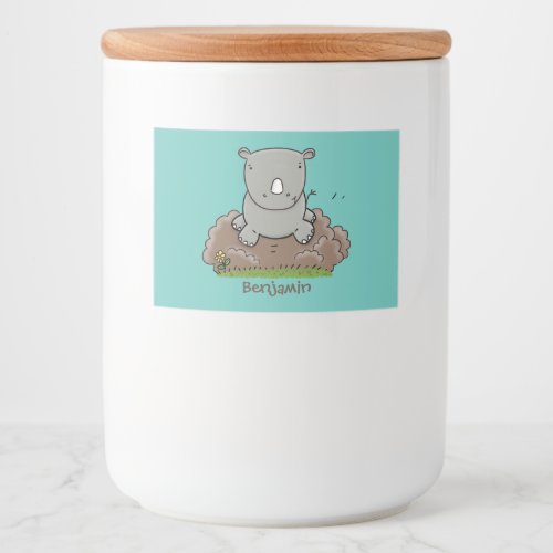 Cute baby rhino cartoon illustration food label