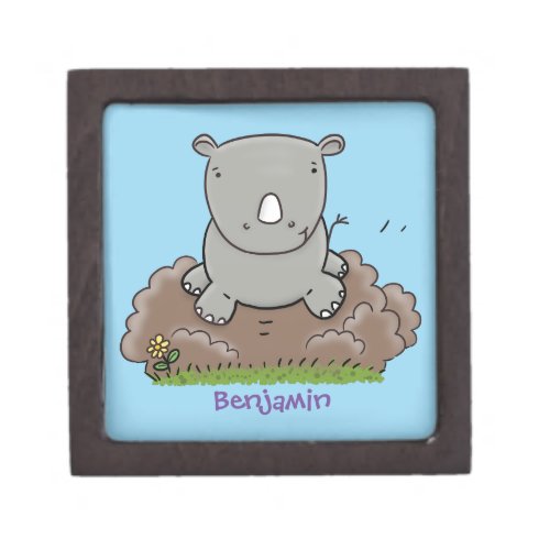 Cute baby rhino cartoon illustration gift box