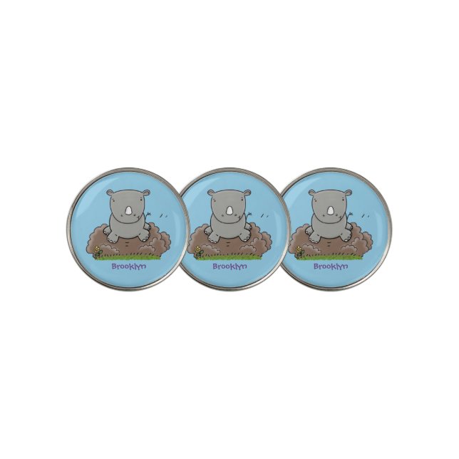 Cute baby rhino cartoon illustration golf ball marker (3 Up)