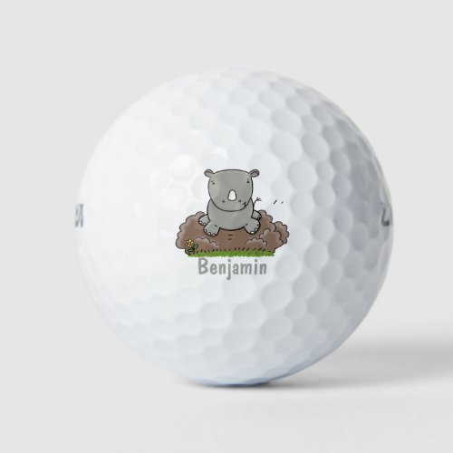 Cute baby rhino cartoon illustration golf balls
