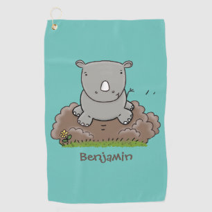 Cute baby rhino cartoon illustration golf towel