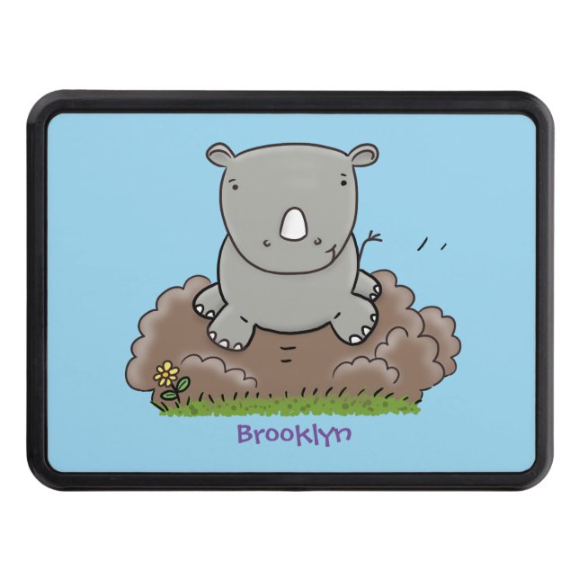 Cute baby rhino cartoon illustration hitch cover (Front)