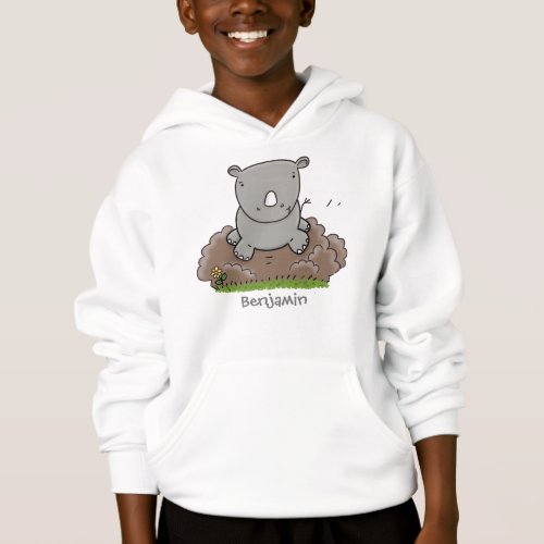 Cute baby rhino cartoon illustration hoodie