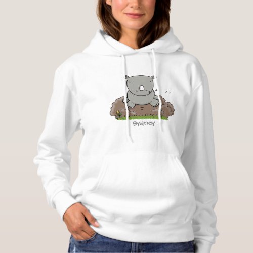 Cute baby rhino cartoon illustration hoodie