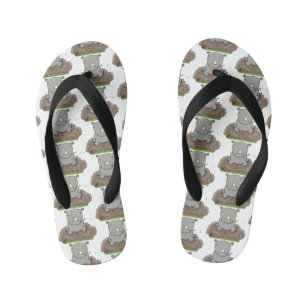 Cute baby rhino cartoon illustration kid's flip flops