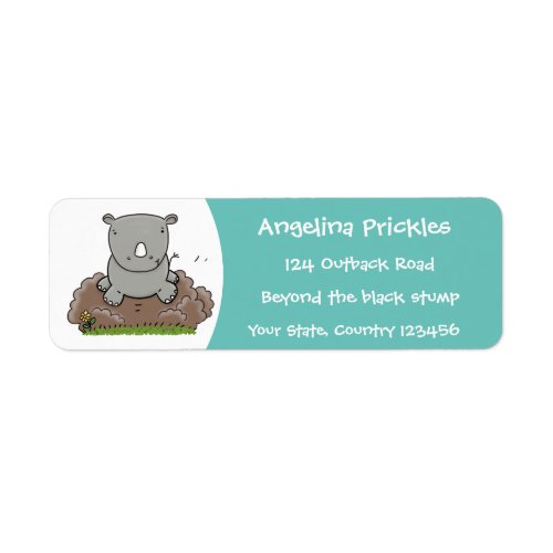 Cute baby rhino cartoon illustration label