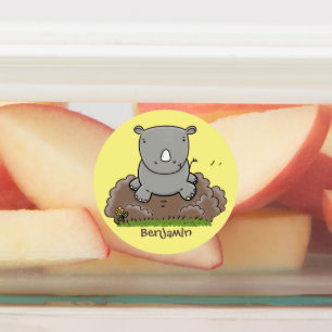 Cute baby rhino cartoon illustration labels