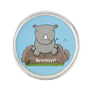 Cute baby rhino cartoon illustration lapel pin