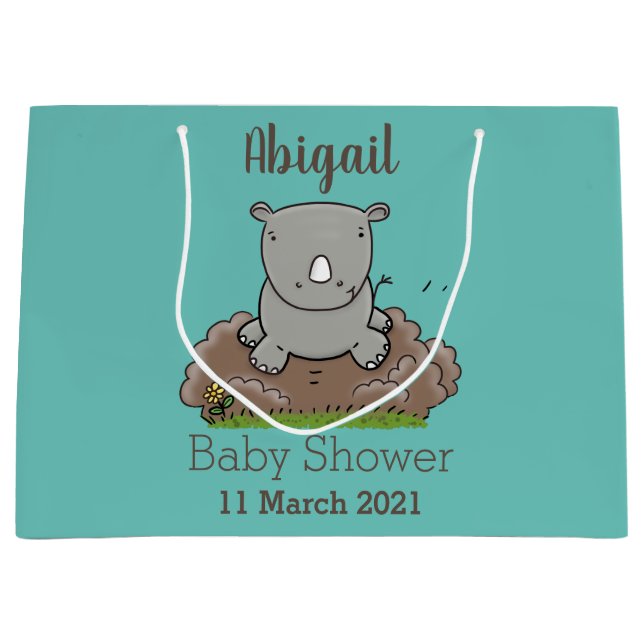 Cute baby rhino cartoon illustration large gift bag (Front)