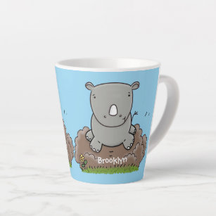 Cute baby rhino cartoon illustration latte mug