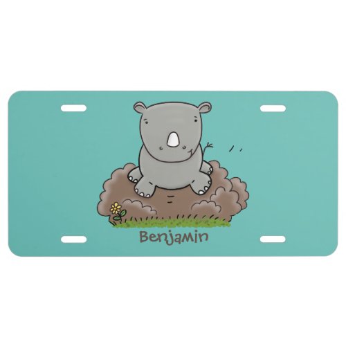 Cute baby rhino cartoon illustration  license plate