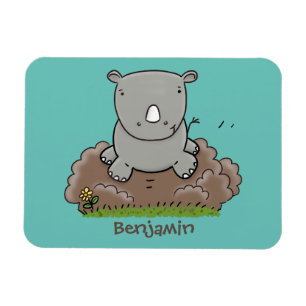 Cute baby rhino cartoon illustration magnet