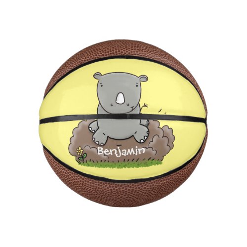 Cute baby rhino cartoon illustration mini basketball